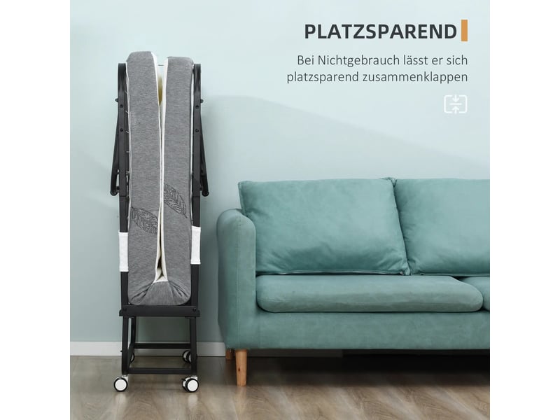  Lit d'appoint pliant,200x75x42,5 cm,avec roulettes,acier,blanc et noir  - Conforama E