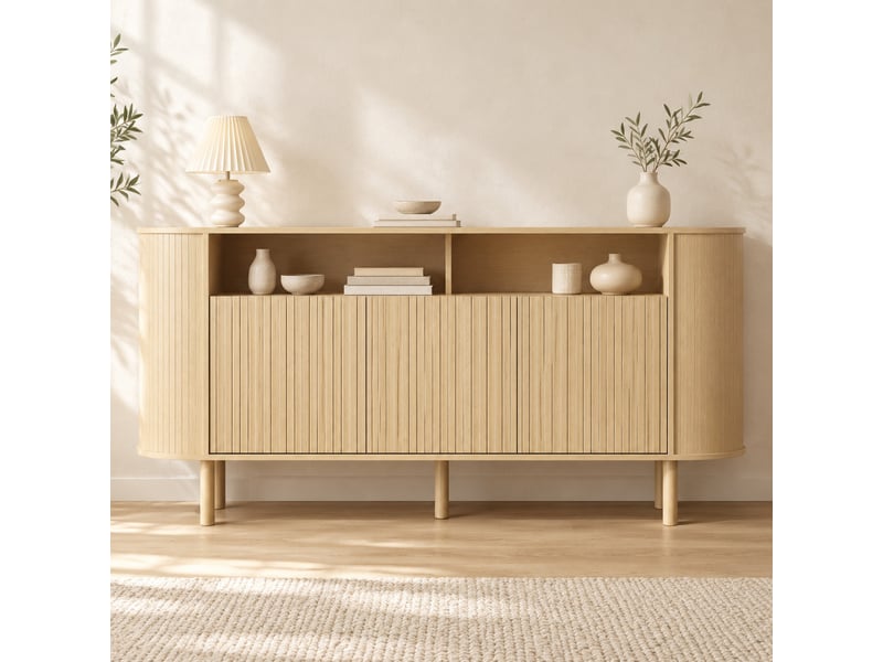  Buffet bas 3 portes en panneau de particules bois naturel 160 x 40 x 78,5 cm  - Conforama D