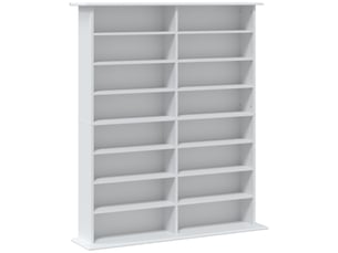 Meuble multimédia blanc 8 niveaux, 12 étagères réglables, 16 compartiments, 720 cd