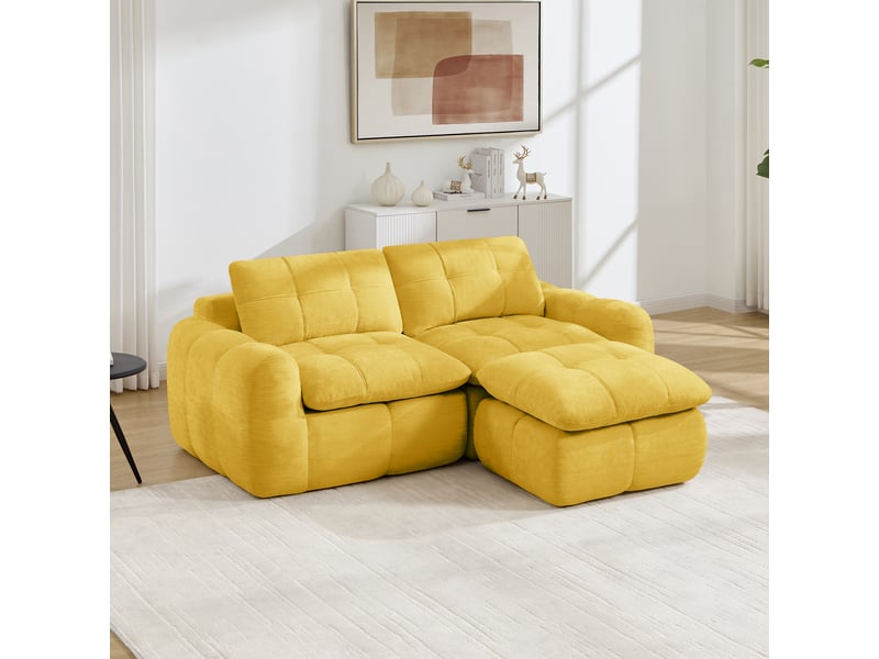  Canapé fixe, d'angle, modulaire, en tissu chenille, jaune 194x160x68cm - Conforama C