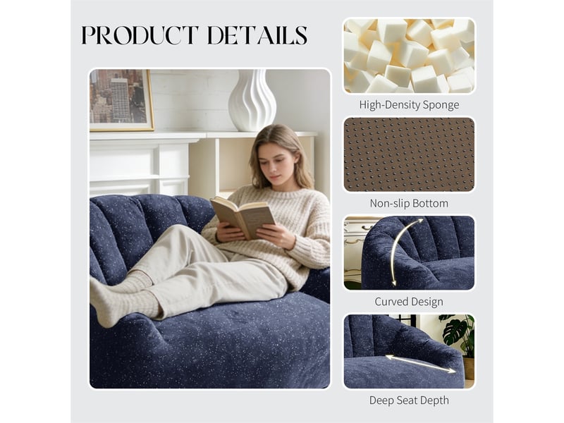  Fauteuil poire géant patte d'ours - 140x98x61cm - canapé pouf rembourré avec accoudoirs tissu flanelle doux - bleu  - Conforama C