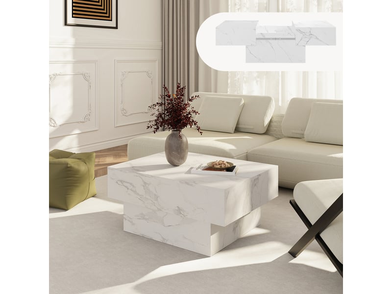 Table basse extensible lens 80 x 60 x 36 cm effet marbre blanc [en.casa]  - Conforama B