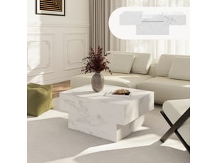 Table basse extensible lens 80 x 60 x 36 cm effet marbre blanc [en.casa]