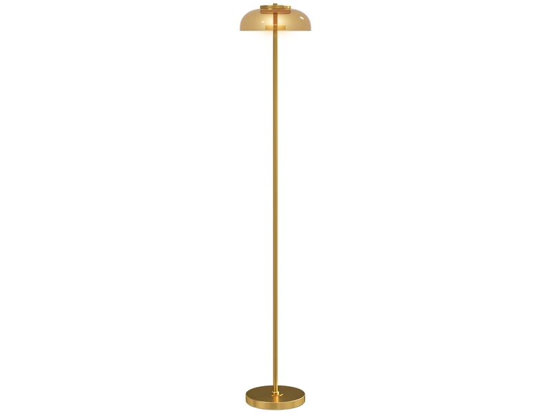  Lampadaire sur pied de salon, lampe salon led avec lumière chaude 3000 k et interrupteur à pied, ø25x134cm, ton laiton  - Conforama B