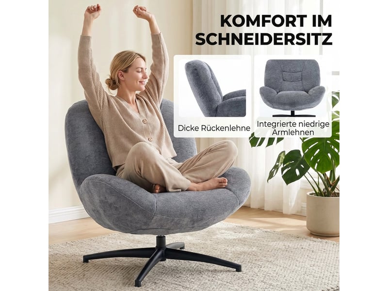  Fauteuil pivotant en tissu chenille gris foncé 89 x 83 x 85 cm  - Conforama D