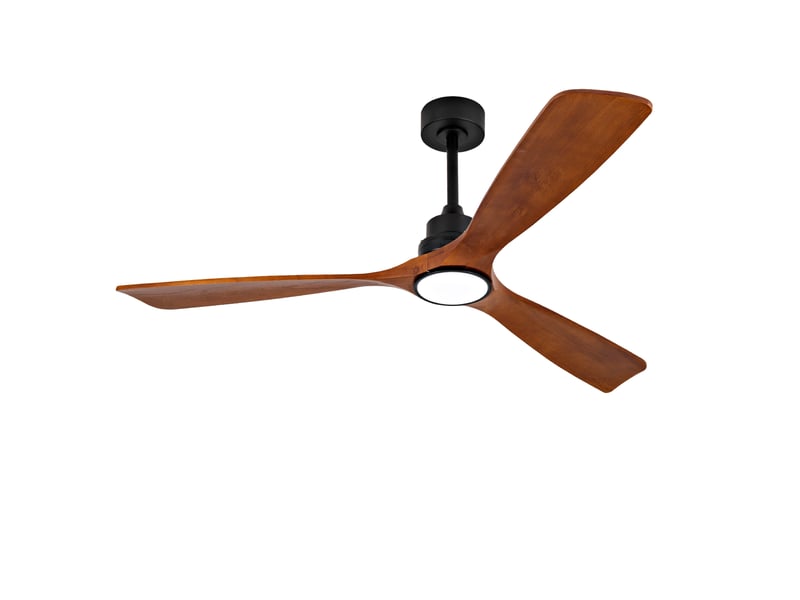 Ventilateur de plafond avec éclairage et télécommande, 60 pouces, bois foncé et noir, 3 cct, dimmable, 6 vitesses - Conforama A