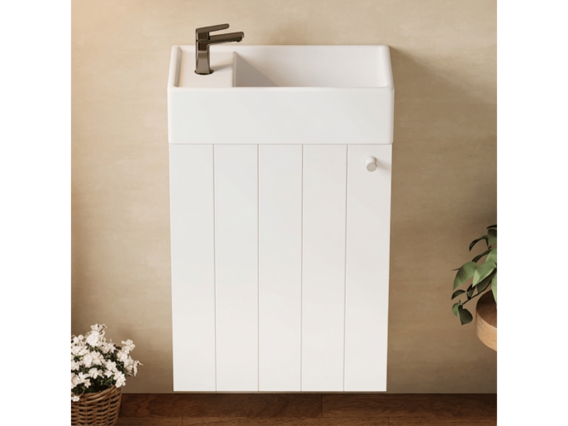  Meuble sous vasque suspendu blanc laqué 41x23x62.5 cm avec porte à fermeture douce  - Conforama C