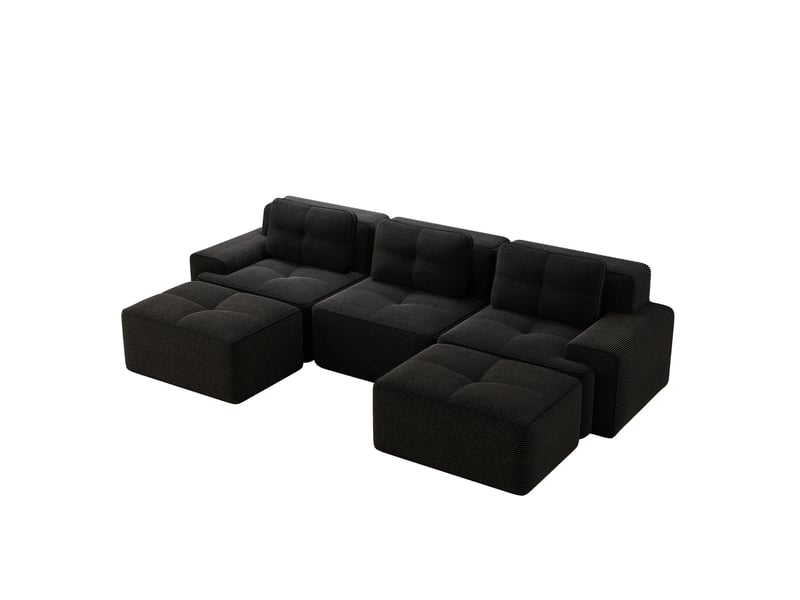  Canapé modulaire en u 3 places avec ottoman en velours côtelé noir  - Conforama A