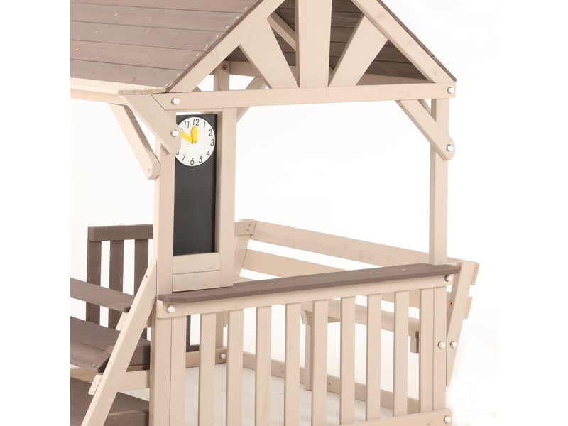  Cuisine d'extérieur enfant en bois 114x147,5x156 cm – gris et beige – toit résistant à la pluie, rangement  - Conforama D