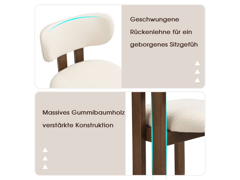 Lot de chaises 4 chaises assise confortable chaise repas en bois massif assise respirante revêtement bouclé finition noyer style moderne  - Conforama E