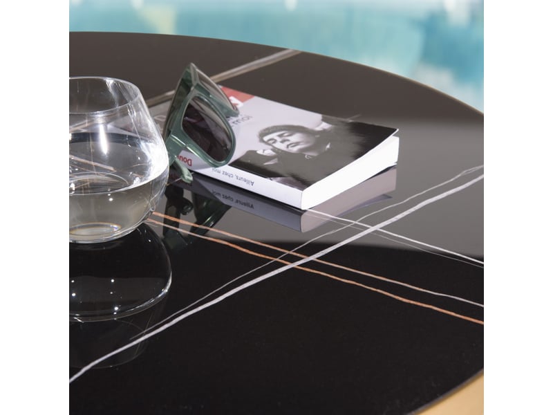  Icare - ensemble n°2: table bistrot d70cm en céramique marbré noir  - Conforama C