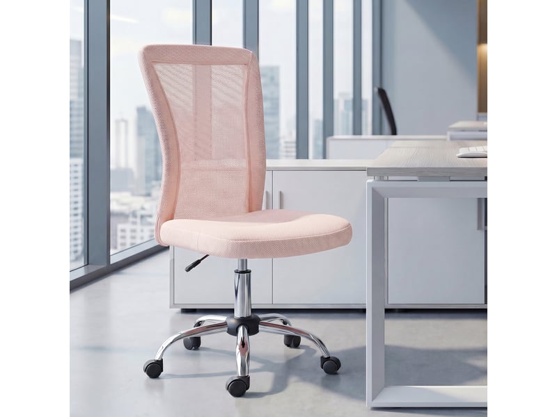  Chaise de bureau pivotante ergonomique sans accoudoirs, tissu en maille respirante, hauteur réglable, rose  - Conforama D