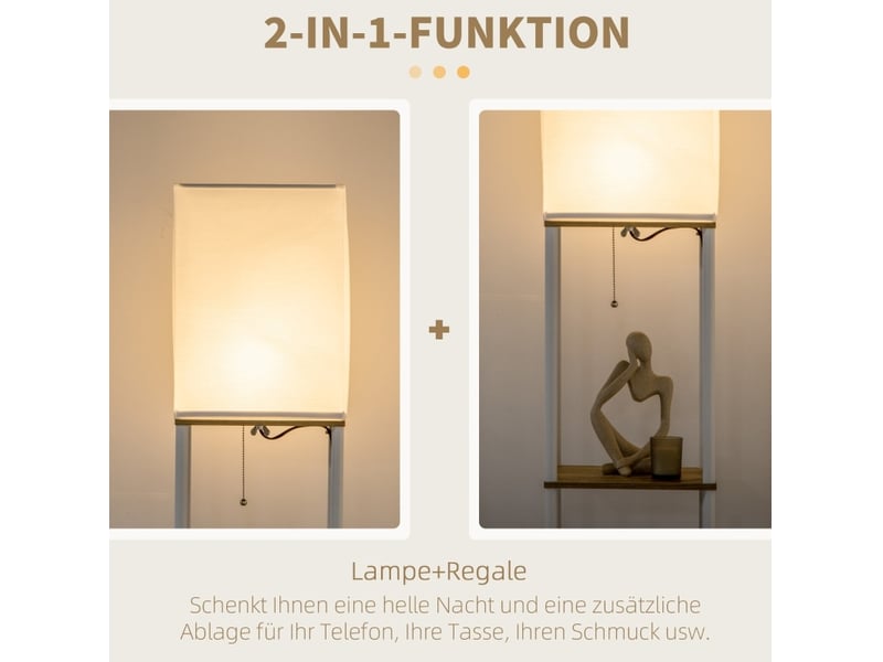  Lampadaire avec 3 niveaux de rangement 26x26x159 cm mdf métal blanc et marron  - Conforama D