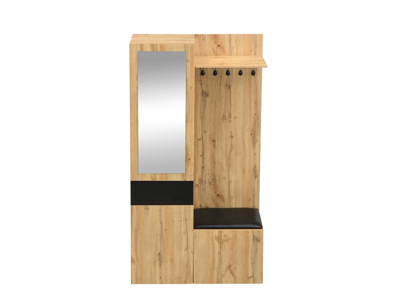 Vestiaire d’entrée avec 5 patères, miroir, meuble à chaussures, tiroirs, étagères et banc - Conforama A