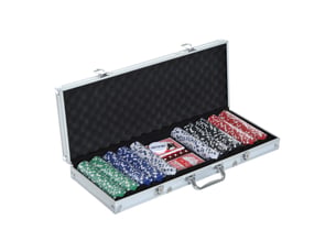 Mallette de poker 500 jetons 55,5 x 22 x 6,5 cm – multicolore – 2 jeux de cartes, 5 dés, aluminium