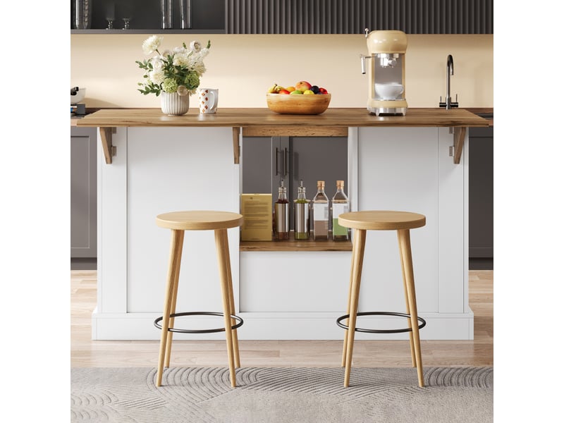  Desserte de cuisine avec 4 tiroirs, étagères réglables et plateau rabattable en mdf 150×65×80 cm blanc naturel  - Conforama C