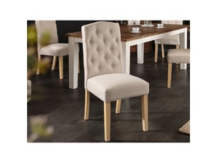 Lot de 2 chaises regina beige capitonnées – haut dossier chesterfield et pieds en bois massif