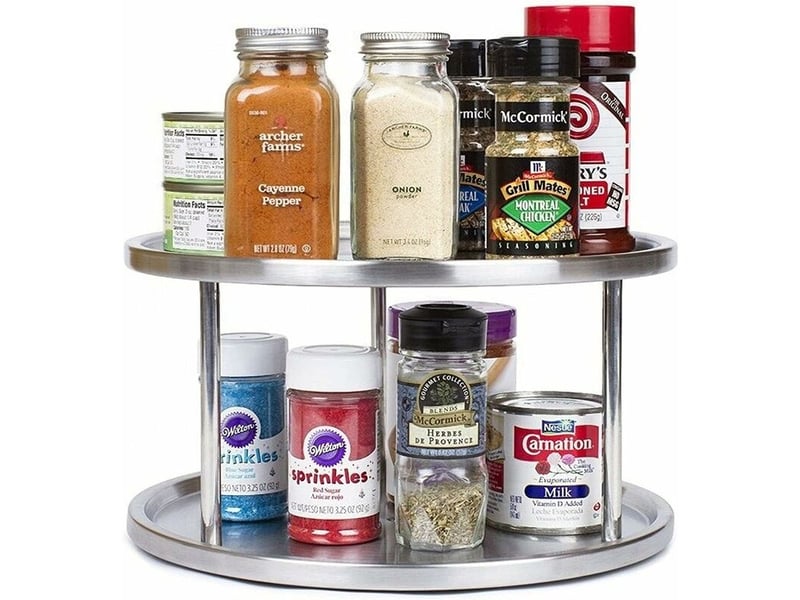  (26.7x14.9cm, argent) porte-épices rotatif multifonctionnel pour le rangement en cuisine, porte-épices rotatif en acier inoxydable  - Conforama D