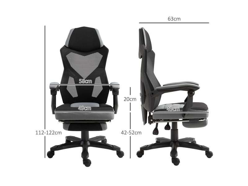  Fauteuil de bureau ergonomique avec dossier inclinable, repose-pieds rétractable et hauteur réglable, gris  - Conforama E