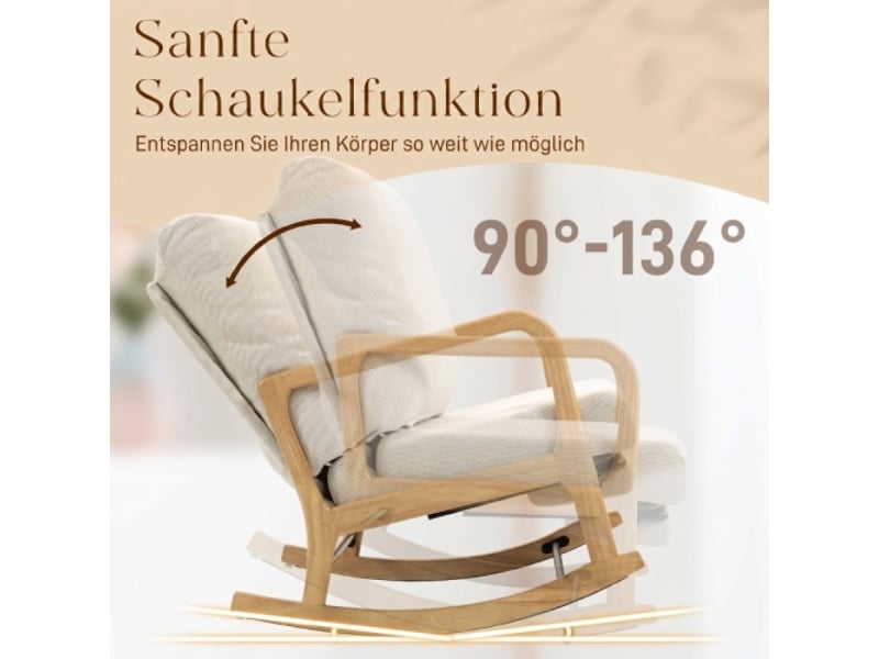  Fauteuil à bascule crème avec repose-pieds et dossier réglables, coussin lombaire  - Conforama D