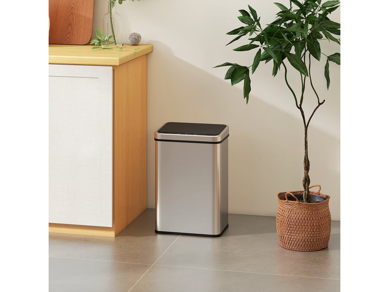  Poubelle à capteur de 40l, couvercle à fermeture en douceur, poubelle de cuisine automatique acier inoxydable, argenté  - Conforama C
