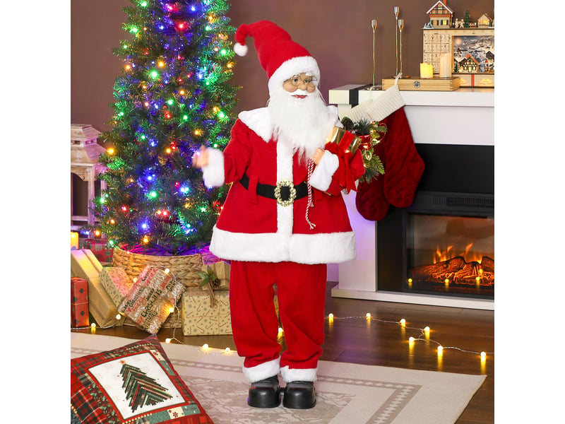  Figurine de père noël, debout de père noël, commande vocale, lumières led scintillantes, bras pliables, 120 cm, rouge  - Conforama D