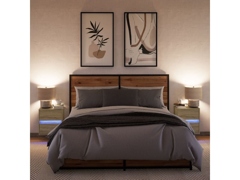  Lot de 2 tables de chevet - cabinet de chevet - table de nuit murales avec lumières led chêne sonoma  - Conforama B