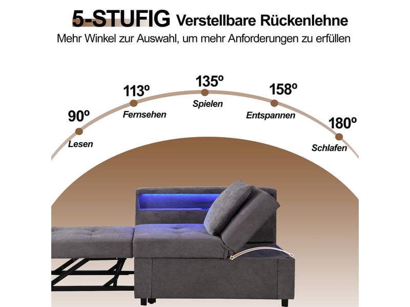  Canapé convertible, canapé-lit – avec accoudoirs, port usb, éclairage led, dossier réglable  - Conforama W