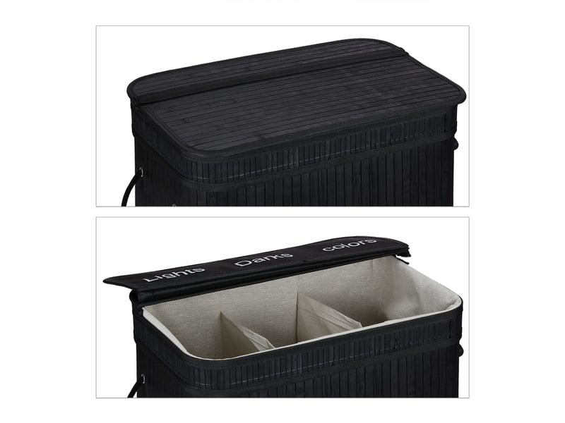  Panier à linge trieur décoratif salle de bain 63 x 55 x 35 cm avec 3 compartiments en bambou naturel 13_0011564  - Conforama C