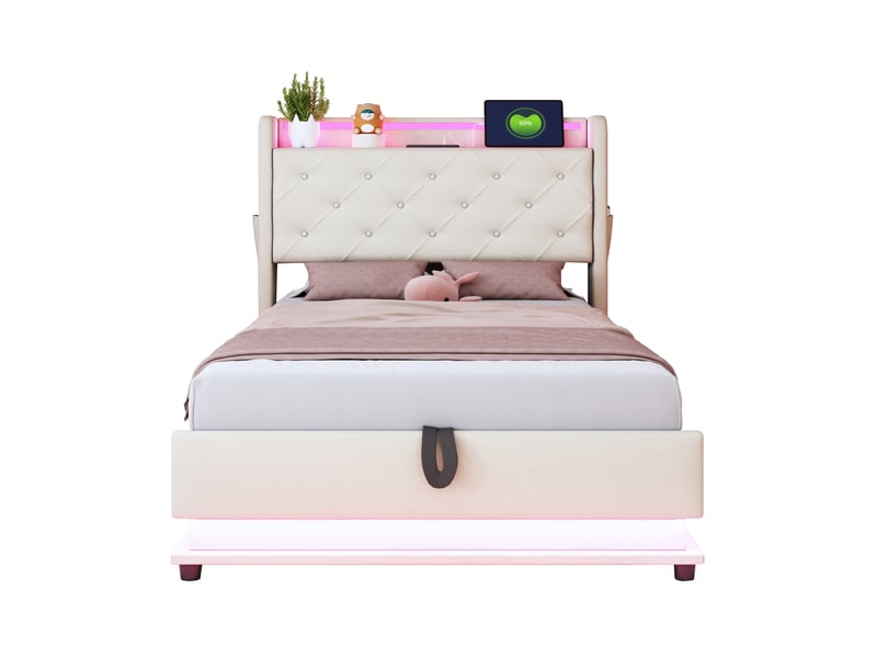  Lit capitonné en lin beige 90 x 200 cm  - Conforama A