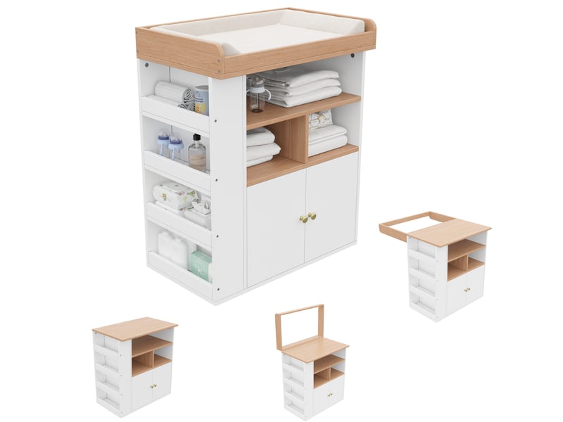  Table à langer bébé 2 en 1 avec rangements mdf bois et blanc 82x50x100 cm  - Conforama A