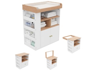 Table à langer bébé 2 en 1 avec rangements mdf bois et blanc 82x50x100 cm