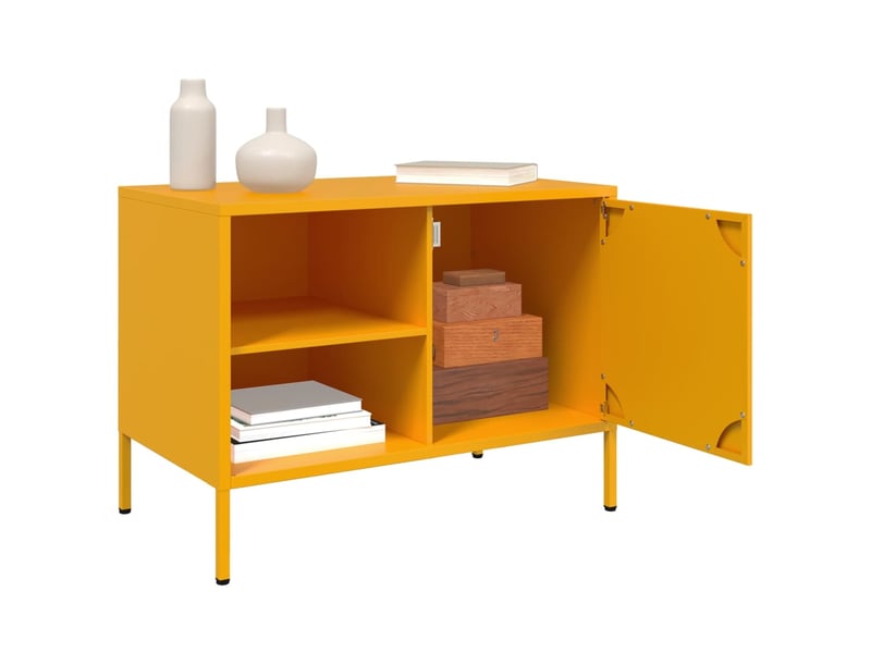  Lot de 2 meuble tv bas salon jaune moutarde 68x39x50,5 cm acier shl2464  - Conforama E