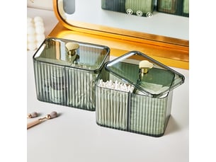 Boîte à coton tige avec couvercle, boîte rangement cotons pour salle de bain vert