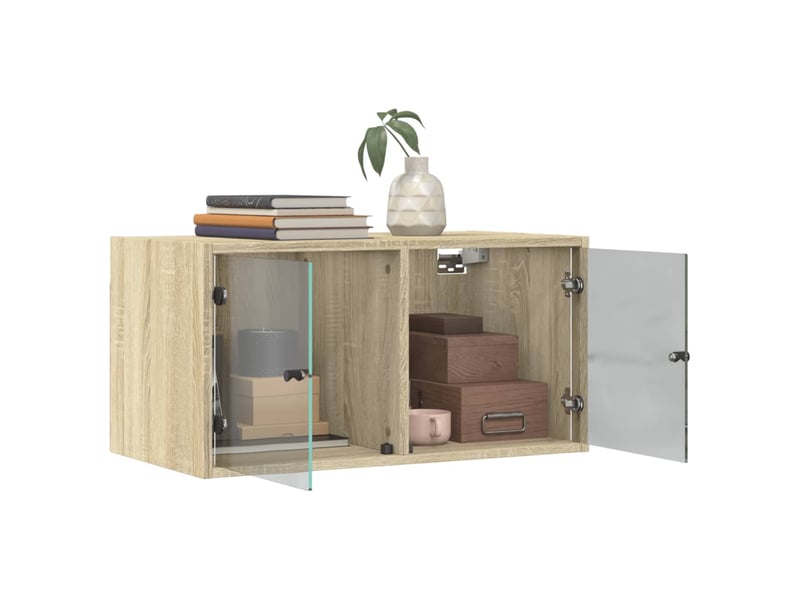  Armoire murale salon, meuble de rangement avec portes en verre chêne sonoma 68,5x37x35 cm  - Conforama E