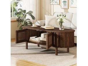 Table basse ovale coloris bois foncé OKWISH - 40 cmx100 cm
