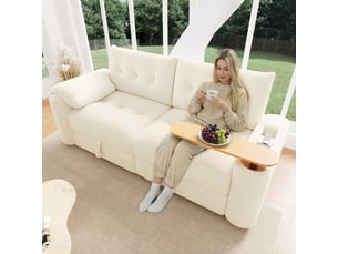 Canapé modulable 3 places, avec fonction couchage, avec rangement intégré, en tissu bouclette, coloris beige, l207,5 x p80 x h87 cm