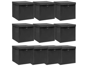 Boîtes de rangement avec couvercle 10 pcs noir 32x32x32cm tissu