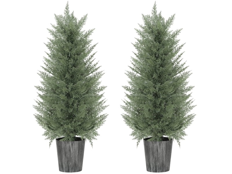  Lot de 2 plantes artificielles cyprès 90 cm vertes en plastique avec protection uv, décor sans entretien  - Conforama A