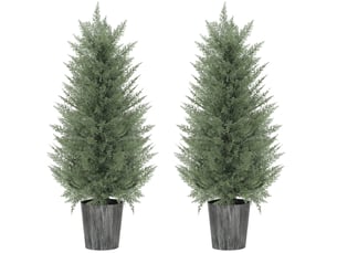 Lot de 2 plantes artificielles cyprès 90 cm vertes en plastique avec protection uv, décor sans entretien