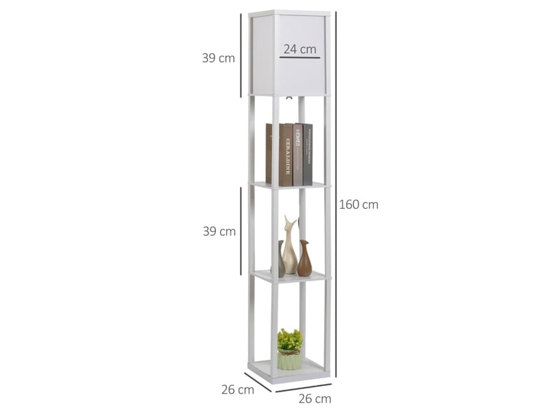  Lampadaire 26x26x160 cm avec trois compartiments ouverts panneau de particules blanc  - Conforama E