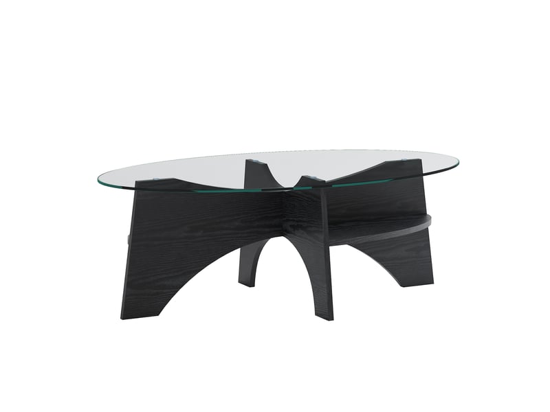  Table basse ovale en verre de sécurité avec plateau transparent et piètement fendu en mdf pour salon, 104,9 × 60 × 35,6 cm  - Conforama A
