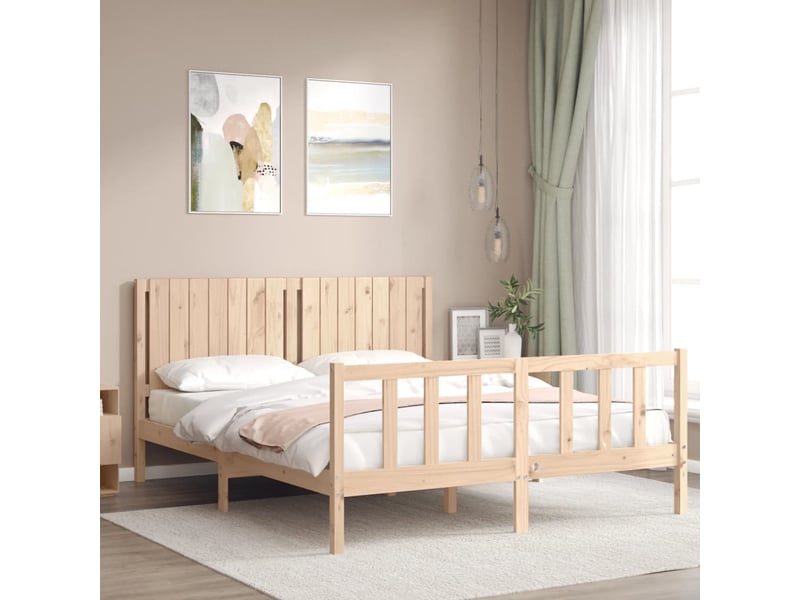  Lit double- lit adulte -  cadre de lit sans matelas 160x200 cm bois massif de pin  - Conforama B
