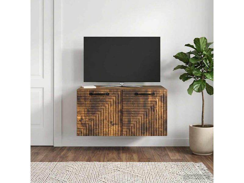  Meuble tv - banc tv - meuble de rangement mural chêne fumé 59,5 x 41 x 30 cm bois d'ingénierie  - Conforama B