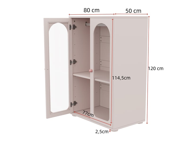  Armoire avec 2 portes transparentes, penderie et étagères réglables pour chambre en mdf rose 80 × 50 × 120 cm  - Conforama C