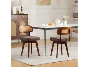 Chaise de salle à manger lot de 2 pivotante à 360° avec dossier en rotin tressé, en chenille marron café