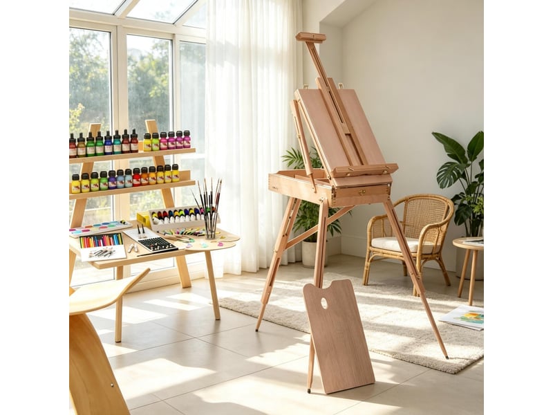  Chevalet d’atelier pliable et portable avec coffret, chevalet de peinture élégant  - Conforama E