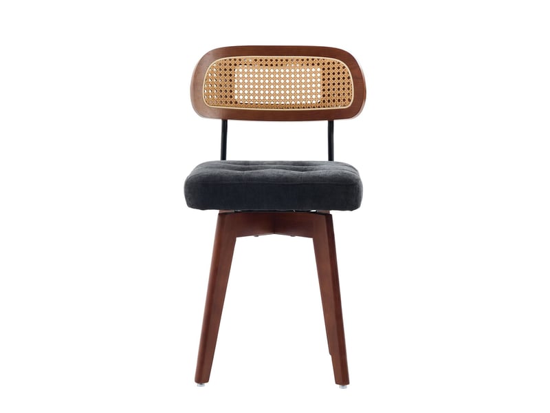  Lot de chaises 2 pièces assise rembourrée chaise repas rotation à 360° dossier tressé style moderne du milieu du siècle chenille noire  - Conforama A