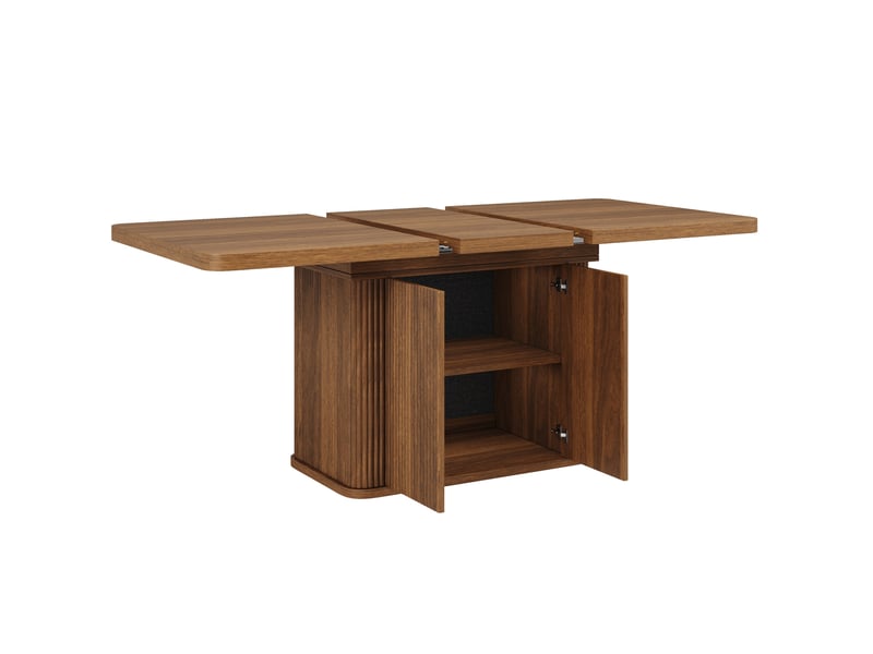  Table à manger extensible 140-180x80x76,5 cm avec rangement, décor bois foncé  - Conforama E