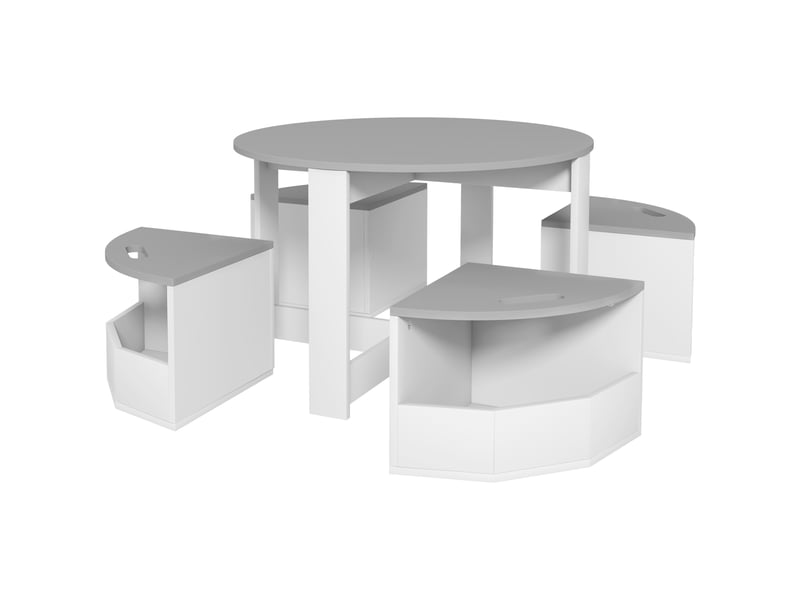Table enfant avec 4 chaises 5 pièces avec rangement, ø 78 x 49 cm, cadeau pour fille garçon 3-8 ans, gris - Conforama B